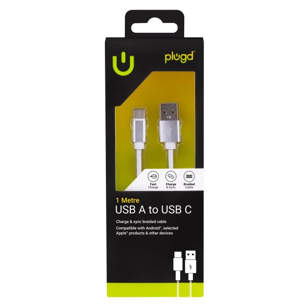 1M Charge & Sync USB A to USB C Braided Cable - Image 2