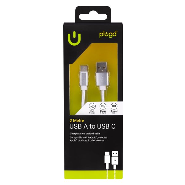 2M USB A to USB C Braided Charge & Sync Cable - Image 2