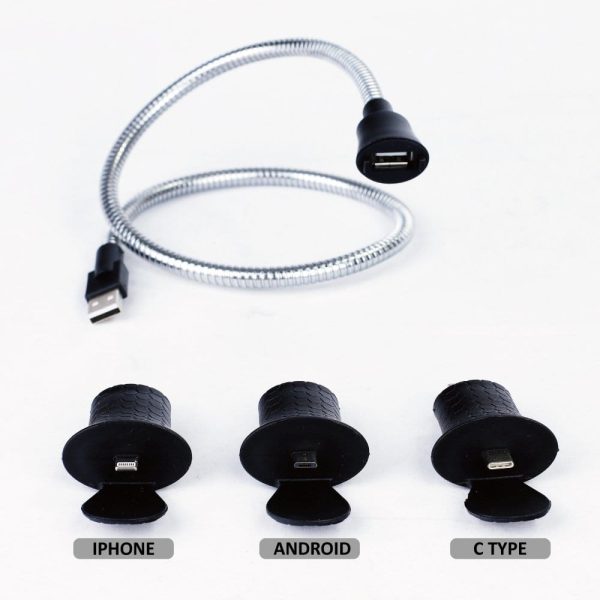 66cm Cobra Coil Mobile Charger Cable w/ USB-C/Micro-USB/Lightning Connector - Image 3
