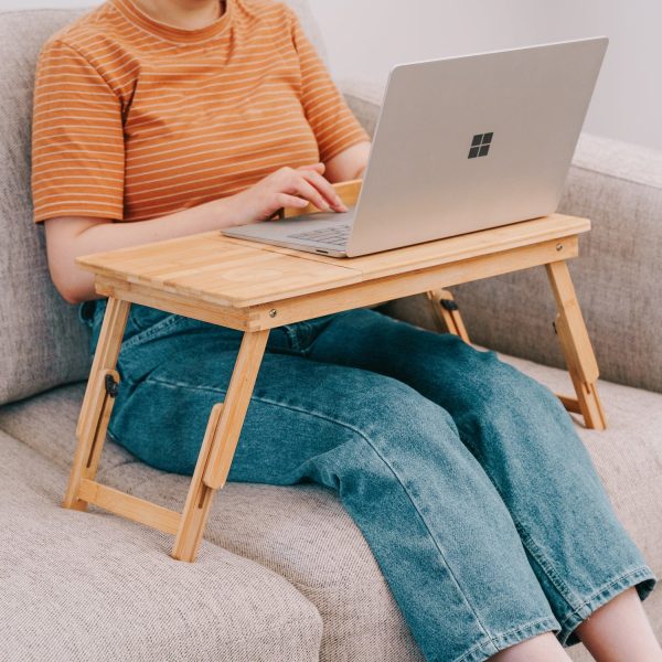 Foldable and Adjustable Bamboo Laptop Table, Bed Tray - Image 3