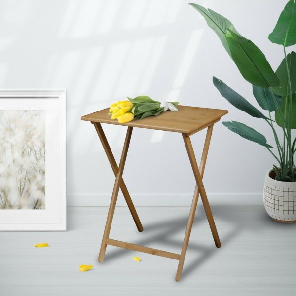 2pc Bamboo Folding Laptop Tray & Snack Table - Image 3