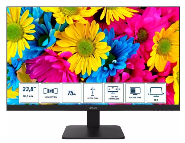 QMAX 24" computer monitor Full HD (1920x1080) 75Hz Refresh Rate HDMI Port 1.4 & VGA Port Tilt and VESA Compatible, HDMI Cable Included