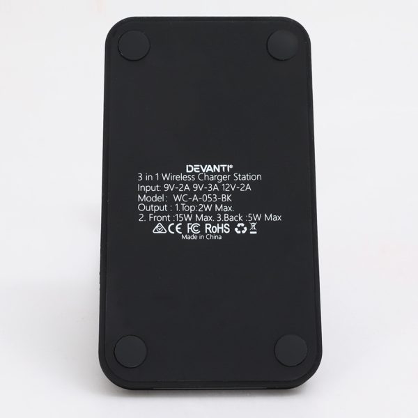 Devanti 3 in 1 Wireless Charger Dock 15W Fast Charging Stand - Image 4