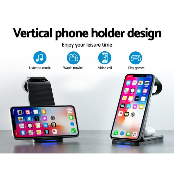Devanti 3 in 1 Wireless Charger Dock 15W Fast Charging Stand - Image 7