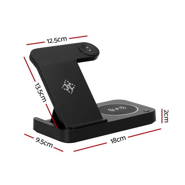 Devanti 4-in-1 Wireless Charger Station Fast Charging for Phone Black - Image 2