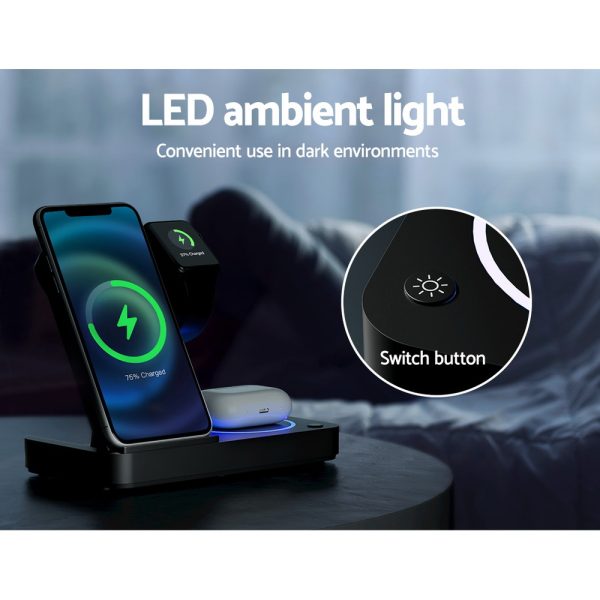 Devanti 4-in-1 Wireless Charger Station Fast Charging for Phone Black - Image 6