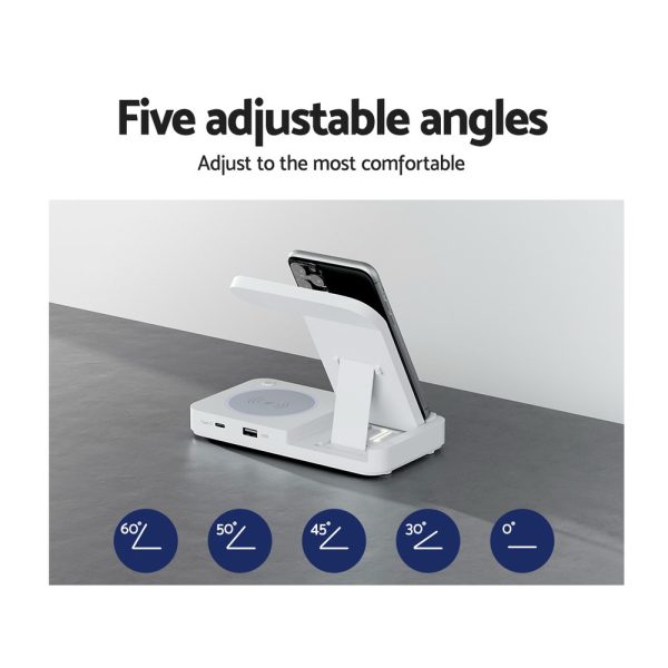 Devanti 4-in-1 Wireless Charger Dock Fast Charging for Phone White - Image 7