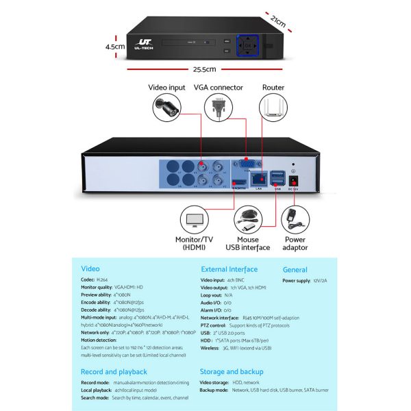 UL-tech CCTV Security System 4CH DVR 4 Cameras 1TB Hard Drive - Image 5