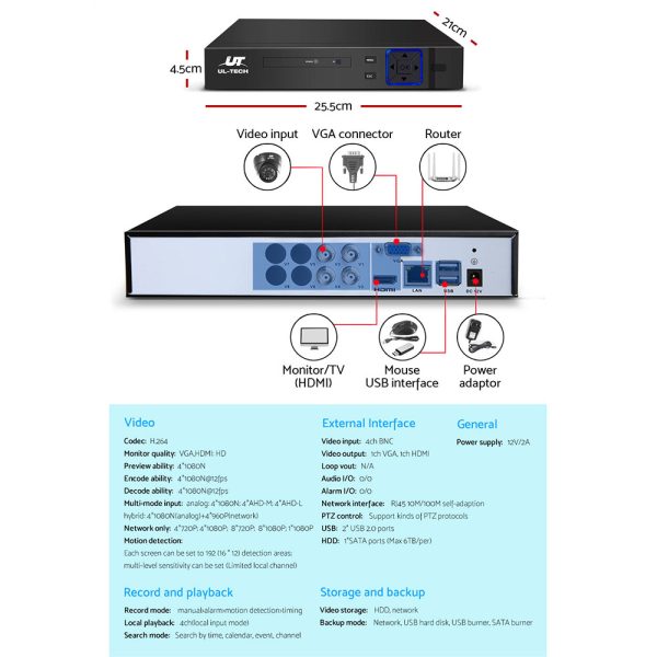UL-tech CCTV Security System 4CH DVR 4 Cameras 1080p - Image 5