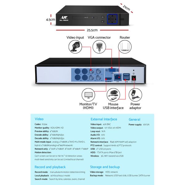 UL-tech CCTV Security System 4CH DVR 4 Cameras 1TB Hard Drive - Image 5