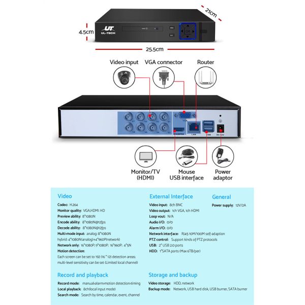 UL-tech CCTV Security System 8CH DVR 4 Cameras 1080p - Image 5