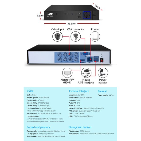 UL-tech CCTV Security System 8CH DVR 4 Cameras 1TB Hard Drive - Image 5