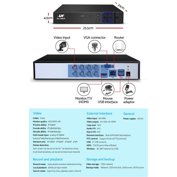 UL-tech CCTV Security System 8CH DVR 4 Cameras 1080p - Image 5