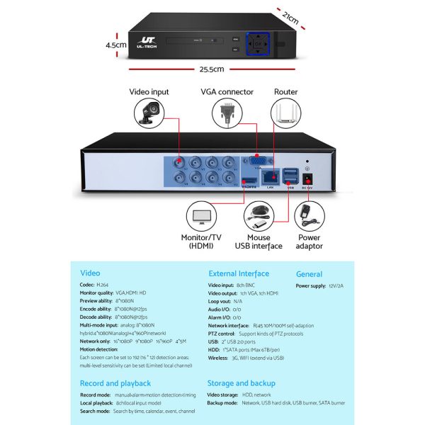 UL-tech CCTV Security System 8CH DVR 4 Cameras 1TB Hard Drive - Image 5