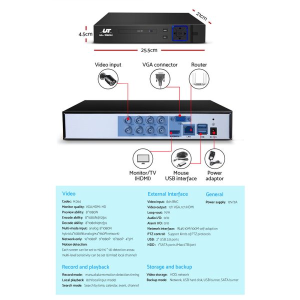 UL-tech CCTV Security System 8CH DVR 8 Cameras 1080p - Image 5