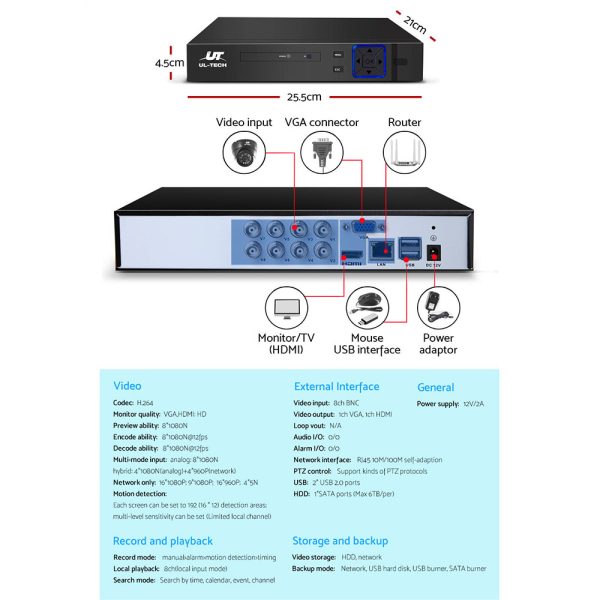 UL-tech CCTV Security System 8CH DVR 8 Cameras 1080p - Image 5