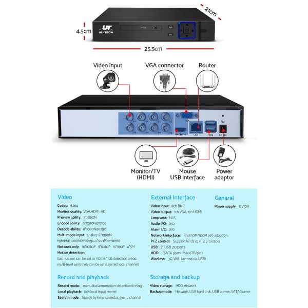 UL-tech CCTV Security System 8CH DVR 8 Cameras 1080p - Image 5