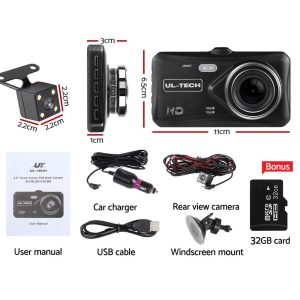 UL-tech Dash Camera 1080P 4" Front Rear View,UL-tech Dash Camera 1080P 4" Front Rear View Cam Car DVR Reverse Recorder 32GB - Image 2