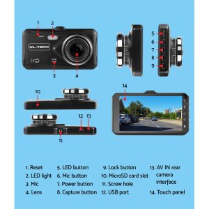 UL-tech Dash Camera 1080P 4" Front Rear View,UL-tech Dash Camera 1080P 4" Front Rear View Cam Car DVR Reverse Recorder 32GB - Image 6