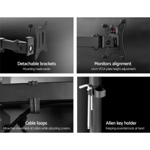 Artiss Monitor Arm Dual Desk Mount Screen Bracket Holder - Image 6