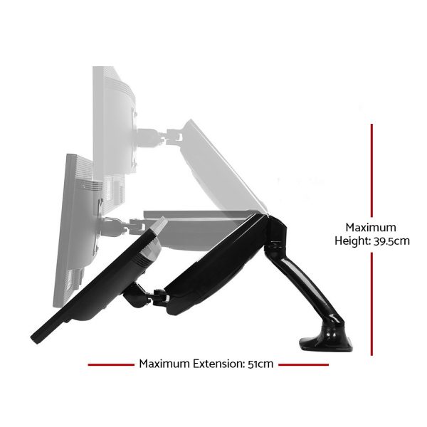 Artiss Monitor Arm Gas Spring Dual Desk Mount Screen Holder - Image 2