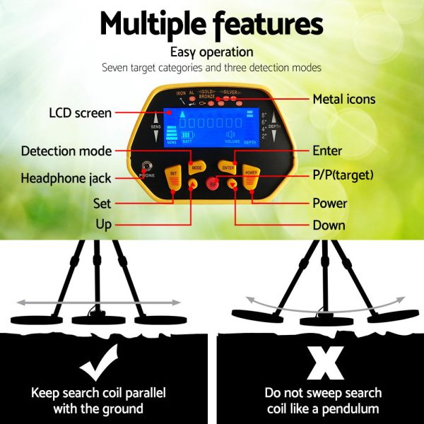 Metal Detector 180MM Deep Sensitive Waterproof Pinpointer Treasure Hunter Yellow - Image 4
