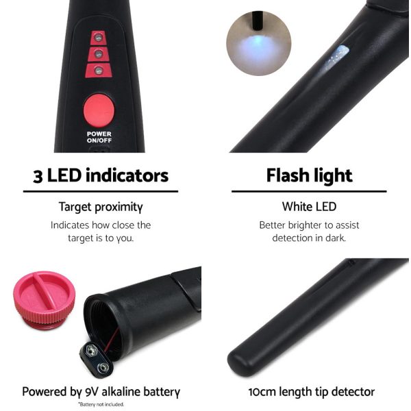 Metal Detector 40MM Sensitive Handheld Pinpointer Waterproof Automatic Hunter Black - Image 4