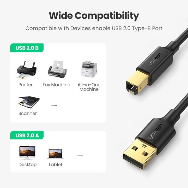 UGREEN USB 2.0 A Male to B Male Printer Cable 5m (Black) 10352 - Image 2