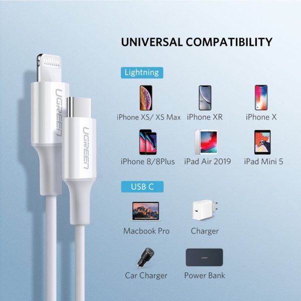 UGREEN 10493 Type-C to MFI iPhone M/M Cable Rubber Shell 1M White - Image 5