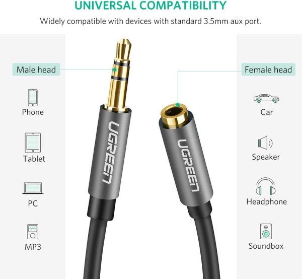 UGREEN 3.5mm Male to 3.5mm Female Extension Cable 3m (Black) 10595 - Image 2
