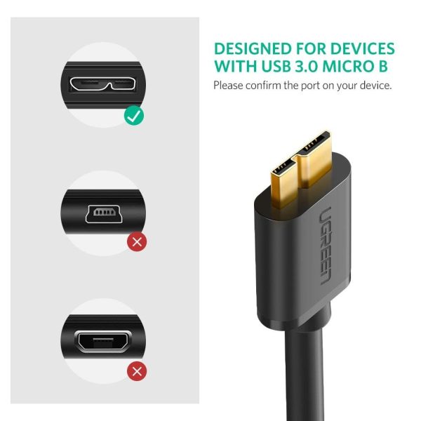 UGREEN USB 3.0 A Male to Micro USB 3.0 Male Cable - Black 0.5M (10840) - Image 3