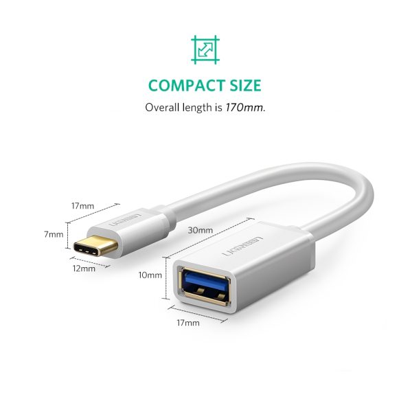 UGREEN USB Type-C Male to USB 3.0 Type A Female OTG Cable - White 15CM (30702) - Image 5