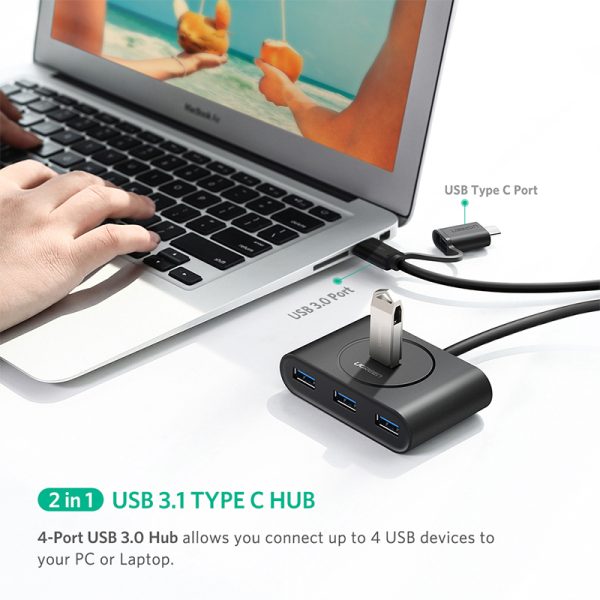 UGreen USB 3.0 Hub With Type C port Black 1M 40850 - Image 4