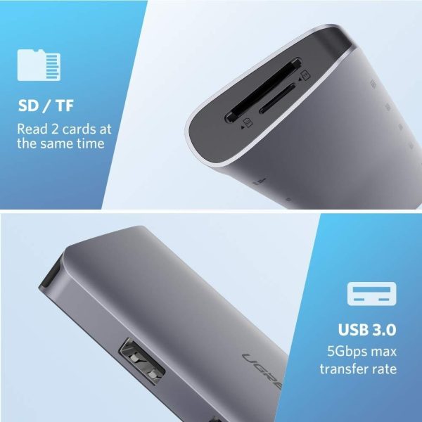 UGREEN Type C 9 in 1 Multifunction Adapter- HDMI/ VGA/Gigabit/TypeC/USB3.0 x 3/SD/TF (40873) - Image 4