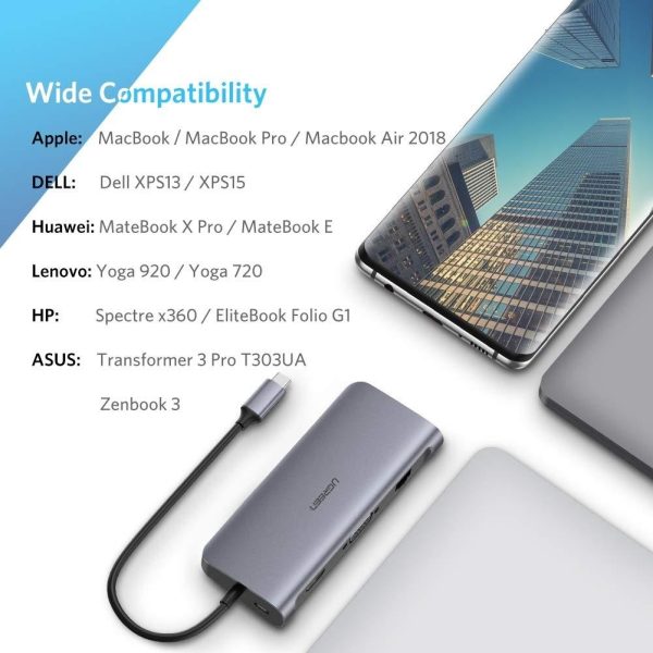UGREEN Type C 9 in 1 Multifunction Adapter- HDMI/ VGA/Gigabit/TypeC/USB3.0 x 3/SD/TF (40873) - Image 5