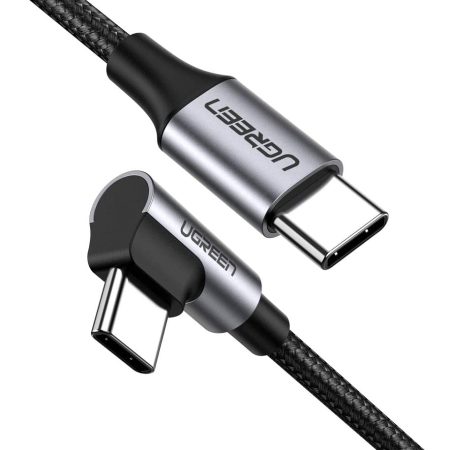 UGREEN USB-C to Angled USB2.0-C Round Cable M/M Aluminum Shell Nickel Plating 1m (Gray Black) 50123