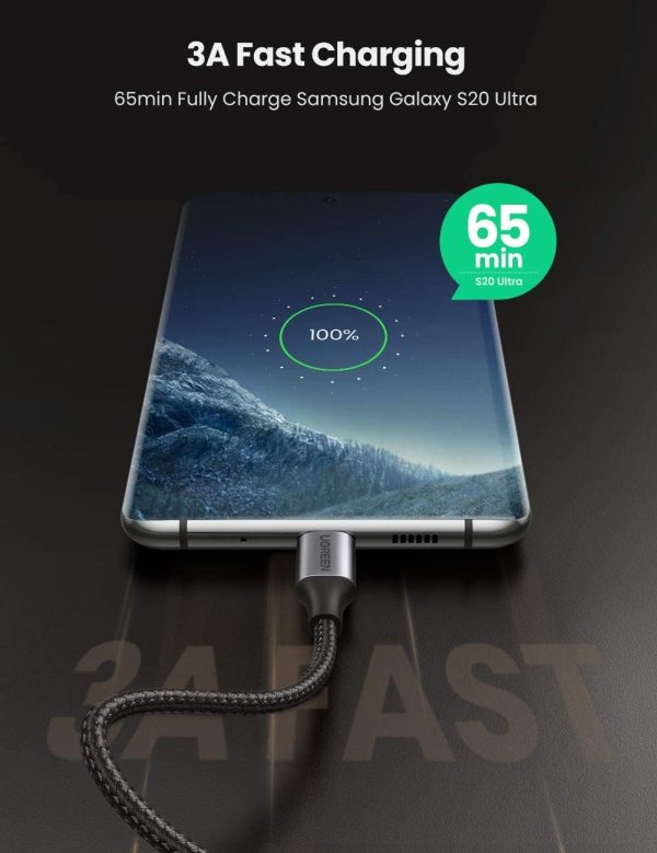 UGREEN USB-C to Angled USB2.0-C Round Cable M/M Aluminum Shell Nickel Plating 1m (Gray Black) 50123 - Image 2