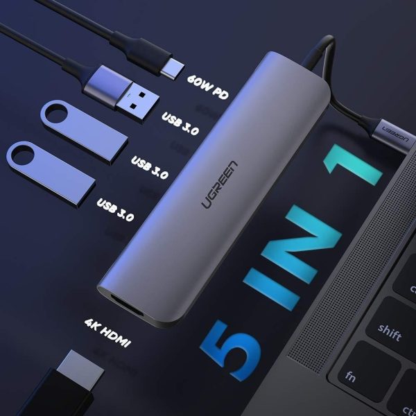 UGREEN TypeC 5 in 1 Adaptor - HDMI + USB 3.0*3 + TypeC PD Power Converter (50209) - Image 3