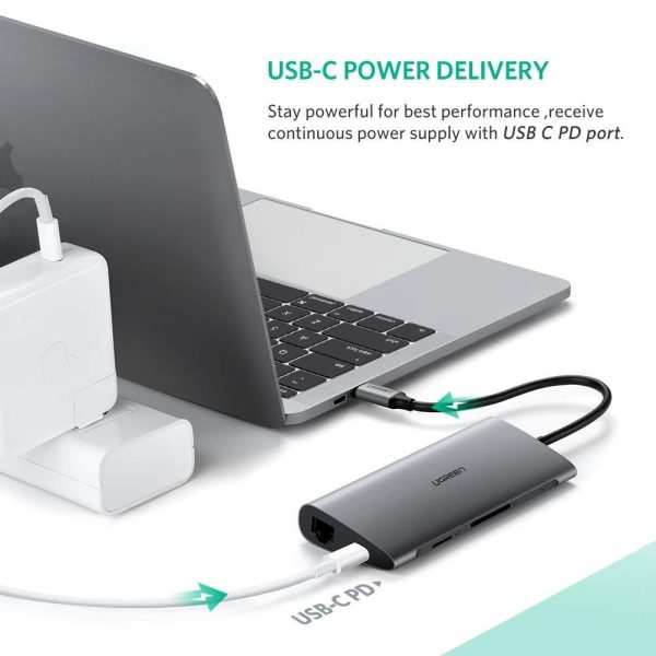 UGREEN Type C 8 in 1 Multifultion adaptor VGA/RJ45/USB3.0 x 3/SD/TF/TypeC PD Protocal (50539) - Image 2