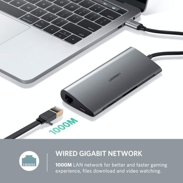 UGREEN Type C 8 in 1 Multifultion adaptor VGA/RJ45/USB3.0 x 3/SD/TF/TypeC PD Protocal (50539) - Image 4