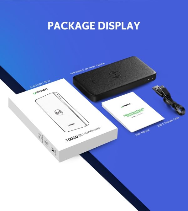 UGreen 10000mAh  Power bank  with 10W QI Wireless Charging Pad - Black 50578 - Image 4