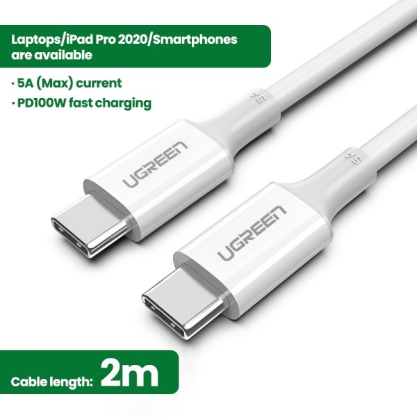 UGREEN 60552 USB-C 2.0 to TYPE-C Male to Male Data Cable 5A 2M White - Image 2