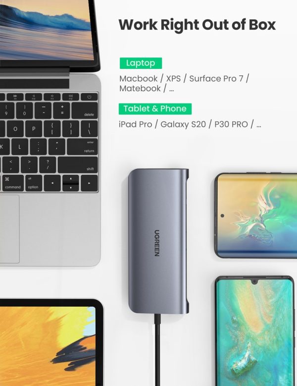 UGREEN USB-C To 3*USB 3.0 A+HDMI+VGA+RJ45 Gigabit+SD/TF+AUX3.5mm+PD Converter Gray with PD 80133 - Image 2