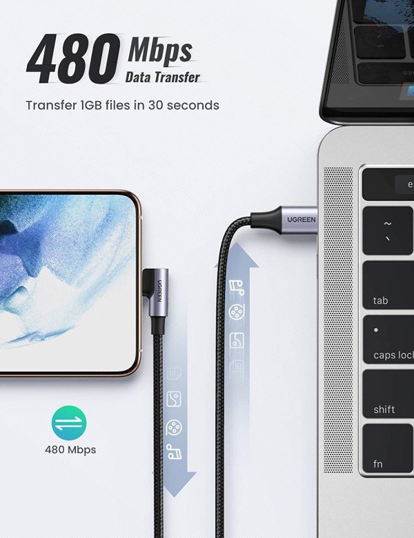 UGREEN 80714 USB-C 2.0 to Angle USB-C Cable Black 3M - Image 4