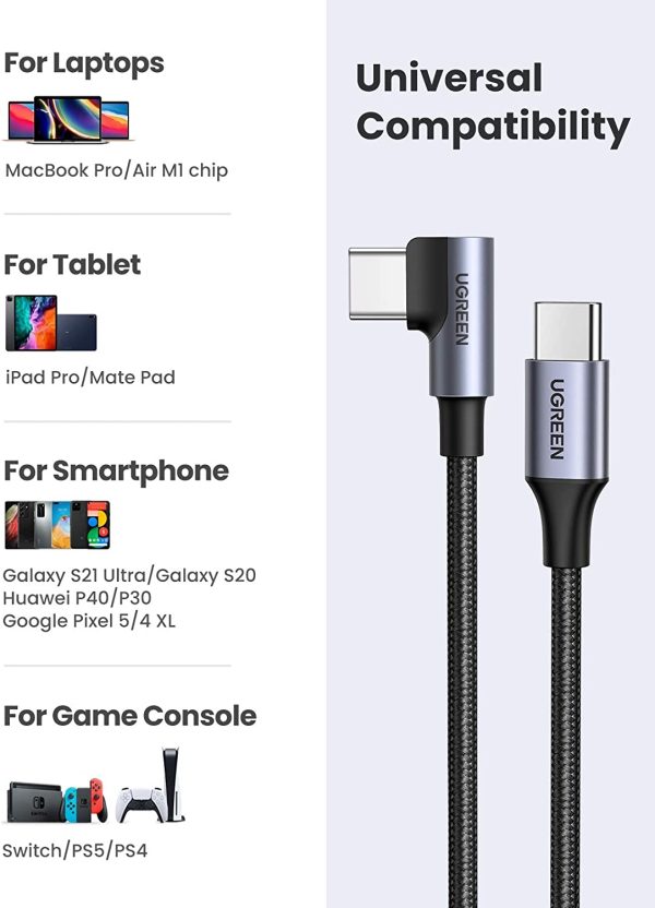 UGREEN 80714 USB-C 2.0 to Angle USB-C Cable Black 3M - Image 5