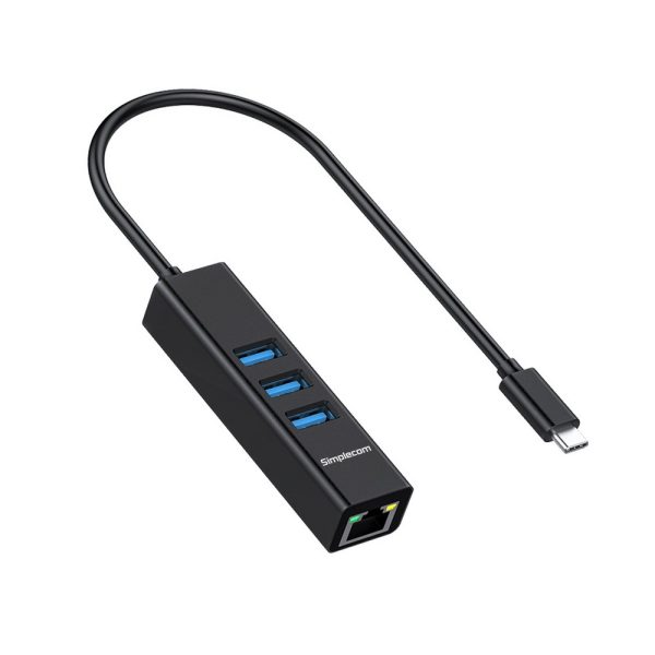 Simplecom CHN421 Aluminium USB-C to 3 Port USB HUB with Gigabit Ethernet Adapter Black - Image 2