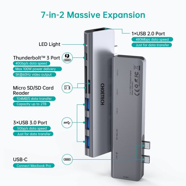 CHOETECH HUB-M23 7-in-1 MacBook Pro USB Adapter - Image 2