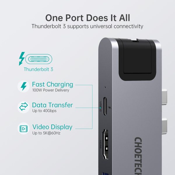 CHOETECH HUB-M24 7-in-2 MacBook Pro/Air USB Adapter USB-C Hub - Image 5