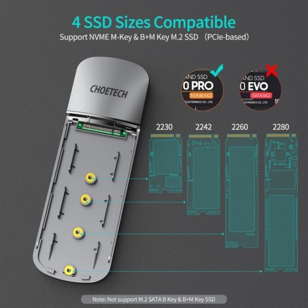 Choetech PC-HDE16 USB-C to M.2 B-Key Hard Drive Enclosure (10Gbps) - Image 3