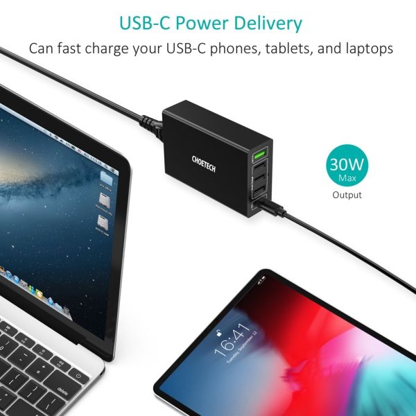 CHOETECH Q34U2Q 5-Port 60W PD Charger with 30W Power Delivery and 18W Quick Charge 3.0 - Image 6